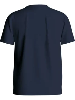 T-shirt en coton biologique marine imprimé avec une coupe droite et un col rond