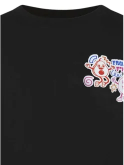 T-shirt en coton biologique noir uni pourvu d'imprimés de fruits et légumes