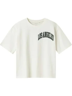 T-shirt en coton biologique blanc imprimé à col rond et à manches courtes