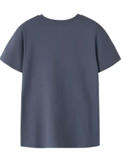 T-shirt en coton biologique indigo uni pourvu d'un imprimé squelette