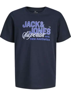 T-shirt en coton biologique marine orné d'un imprimé de la marque