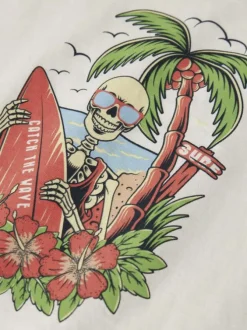 T-shirt en coton biologique blanc uni pourvu d'un imprimé squelette