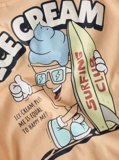 T-shirt en coton biologique peche uni pourvu d'un imprimé glace