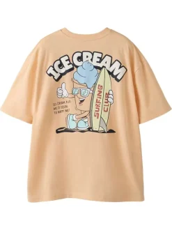 T-shirt en coton biologique peche uni pourvu d'un imprimé glace