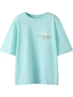 T-shirt en coton biologique ciel uni pourvu d'un imprimé soleil