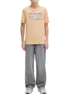 T-shirt en coton biologique pêche orné d'un imprimé de la marque
