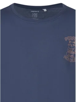 T-shirt en coton biologique indigo uni pourvu d'un imprimé chat