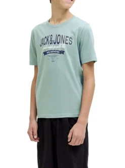 T-shirt en coton biologique bleu orné d'un imprimé de la marque