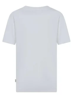 T-shirt en coton biologique blanc uni pourvu d'un imprimé balle de basket