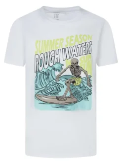 T-shirt en coton biologique blanc uni pourvu d'un imprimé à l'avant