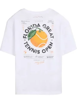 T-shirt en coton blanc à coupe droite pourvu d'un col rond et de manches courtes