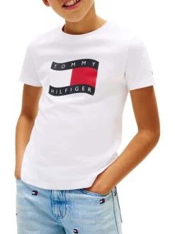 T-shirt en coton blanc à coupe droite pourvu d'un col rond en maille piquée