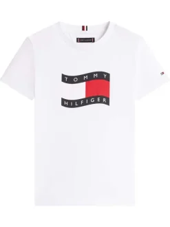 T-shirt en coton blanc à coupe droite pourvu d'un col rond en maille piquée