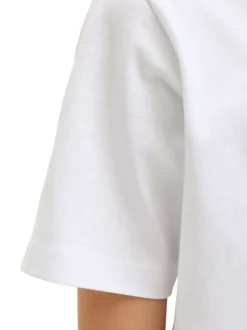 T-shirt en coton blanc à coupe droite pourvu d'un col rond côtelé
