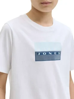 T-shirt en coton blanc à coupe droite pourvu d'un col rond côtelé