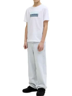 T-shirt en coton blanc à coupe droite pourvu d'un col rond côtelé
