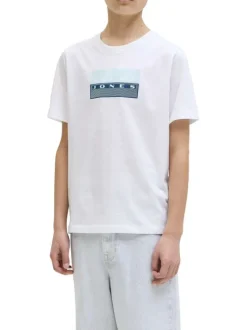 T-shirt en coton blanc à coupe droite pourvu d'un col rond côtelé