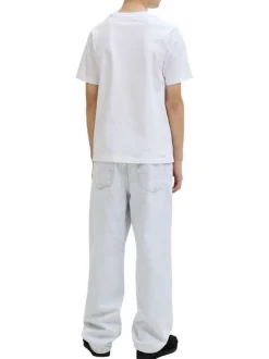 T-shirt en coton blanc à coupe droite pourvu d'un col rond côtelé