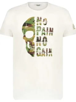 T-shirt en coton blanc à col rond avec un imprimé militaire à l'avant