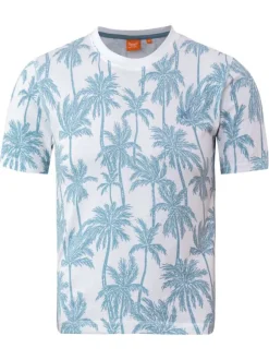 T-shirt en coton blanc à imprimé grands palmiers avec un col rond
