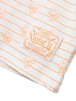 T-shirt en coton blanc à rayures oranges avec col rond et coupe droite