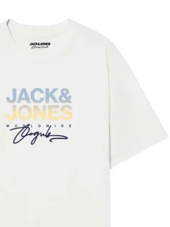 T-shirt en coton blanc avec logo imprimé, coupe regular et col rond