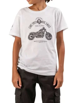 T-shirt en coton blanc coupe droite à col rond avec un imprimé à l'avant
