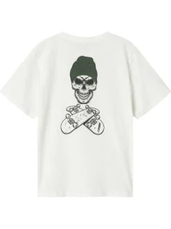 T-shirt en coton blanc imprimé pourvu d'un col rond et de manches courtes
