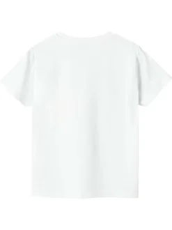 T-shirt en coton blanc imprimé à l'avant avec une coupe droite