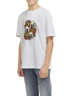 T-shirt en coton blanc imprimé rouge avec une coupe ample et un col rond