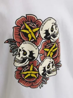 T-shirt en coton blanc imprimé rouge avec une coupe ample et un col rond