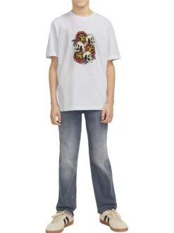 T-shirt en coton blanc imprimé rouge avec une coupe ample et un col rond
