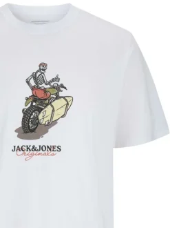 T-shirt en coton blanc imprimé moto à coupe regular et un col rond