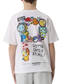 T-shirt en coton blanc imprimé avec un col rond et une coupe droite