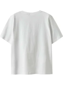 T-shirt en coton blanc imprimé avec un col rond et une coupe droite