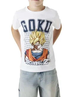 T-shirt en coton blanc imprimé à l'avant avec une coupe droite et un col rond