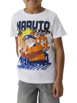 T-shirt en coton blanc imprimé personnage à l'avant avec une coupe droite