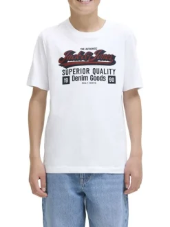 T-shirt en coton blanc imprimé avec une coupe droite et un col rond