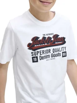 T-shirt en coton blanc imprimé avec une coupe droite et un col rond