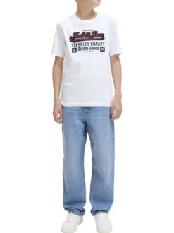 T-shirt en coton blanc imprimé avec une coupe droite et un col rond