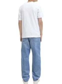 T-shirt en coton blanc imprimé avec une coupe droite et un col rond