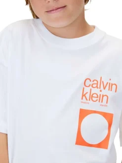 T-shirt en coton blanc imprimé au dos et à la poitrine avec un col rond
