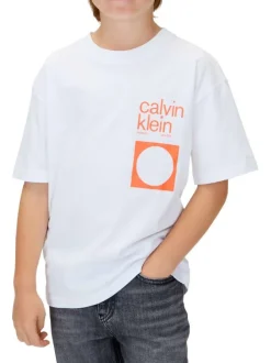 T-shirt en coton blanc imprimé au dos et à la poitrine avec un col rond