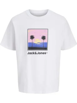T-shirt en coton blanc pourvu d'une coupe droite et d'un col rond