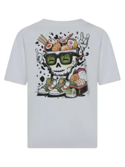 T-shirt en coton blanc uni pourvu d'un imprimé sushis avec un col rond