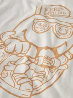 T-shirt en coton blanc uni pourvu d'un imprimé smiley et d'un col rond