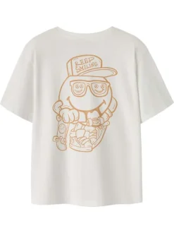 T-shirt en coton blanc uni pourvu d'un imprimé smiley et d'un col rond