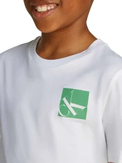 T-shirt en coton blanc uni avec une coupe droite un col rond et le logo imprimé