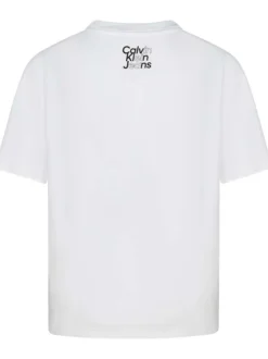 T-shirt en coton blanc uni à coupe droite et à col rond avec écritures noires