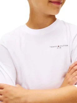 T-shirt en coton blanc uni à col rond avec des manches longues